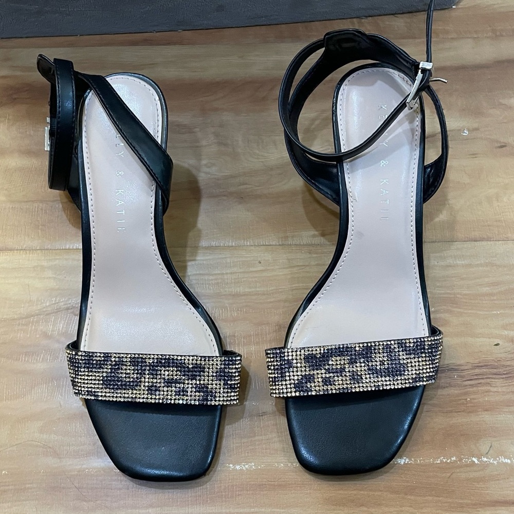 Kelly & Katie Black and Tan Heeled Sandals